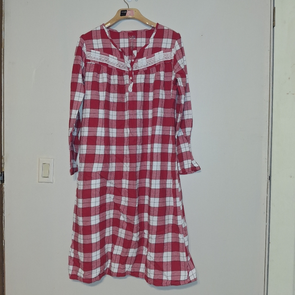 Croft And Barrow XL Red And White Gingham Plaid Nightgown Christmas Cottagecore